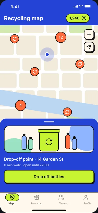 Plastic recycling with rewards — screen 1 of 6