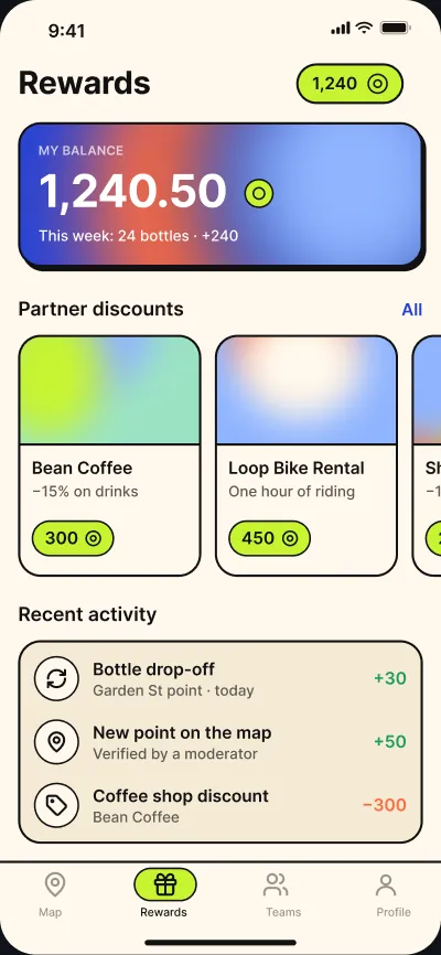 Plastic recycling with rewards — screen 3 of 6