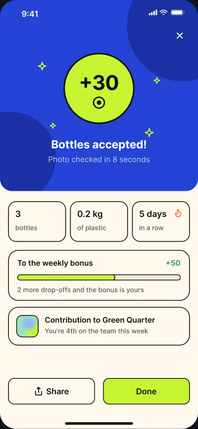 Plastic recycling with rewards — screen 5 of 6