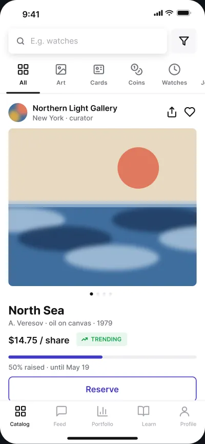 Shares in collectibles — screen 1 of 6