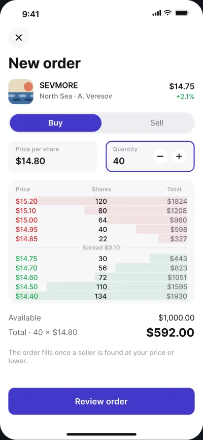 Shares in collectibles — screen 4 of 6