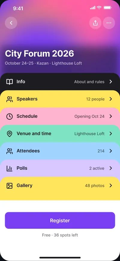 Events and networking platform — screen 2 of 6