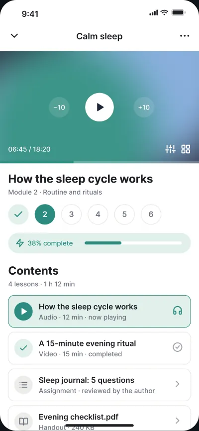 Courses and meditation platform — screen 2 of 6
