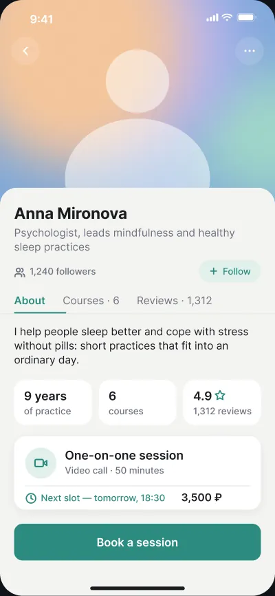 Courses and meditation platform — screen 4 of 6