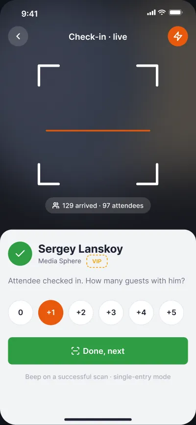 Event attendee registration — screen 3 of 6