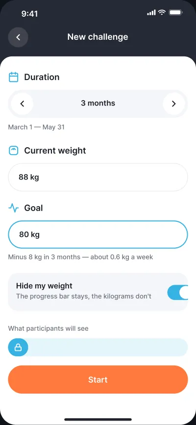 Weight-loss challenges — screen 2 of 6