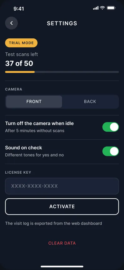 QR access control at the entrance — screen 3 of 6