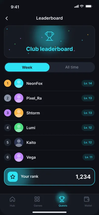 Play-to-earn for gaming clubs — screen 5 of 6