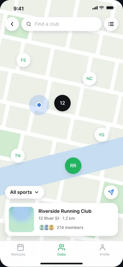 Sports club network — screen 3 of 6