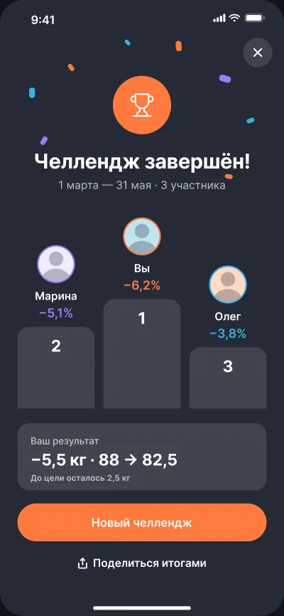 Челленджи по снижению веса — экран 6 из 6